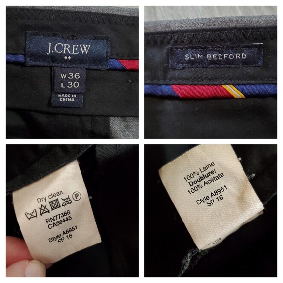 J Crew Mens Slim Bedford Wool Dress Pants Size 36 x 30 Gray Straight Leg - Picture 5 of 8
